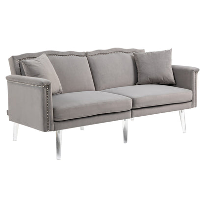 Velvet Upholstered Nailheads Loveseats Sleeper Sofa With Acrylic Feet