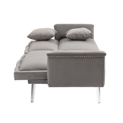 Velvet Upholstered Nailheads Loveseats Sleeper Sofa With Acrylic Feet