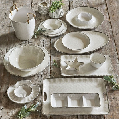 Veranda 4er-Set Essteller aus massivem Melamin-Kunststoff, rissig glasiert, 27,9 cm, spülmaschinenfest, für drinnen und draußen, elfenbeinfarben