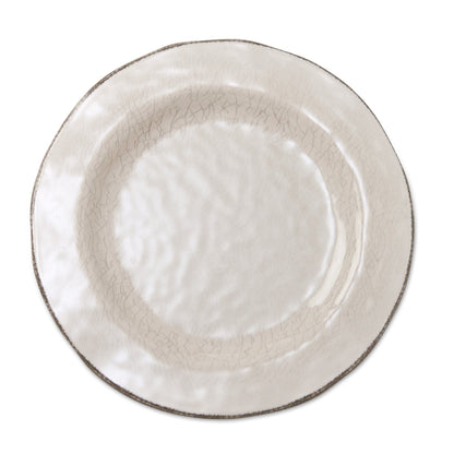 Veranda 4er-Set Essteller aus massivem Melamin-Kunststoff, rissig glasiert, 27,9 cm, spülmaschinenfest, für drinnen und draußen, elfenbeinfarben