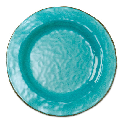 Veranda 4er-Set Essteller aus massivem Melamin-Kunststoff, rissig glasiert, 27,9 cm, spülmaschinenfest, für drinnen und draußen, Blau