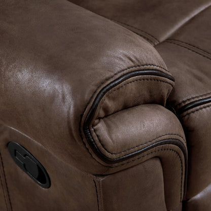Verne Brown Manual Microsuede Reclining Sofa with Flip Down Cup Holders