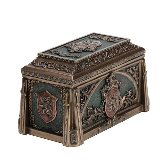 Veronese Design 9,3 H Mittelalterliches Löwenwappen-Schmuckkästchen, Kaltgussbronze