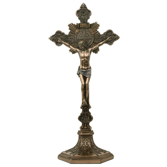 Veronese Design 9,6 H Kruzifixständer für den Heiligen Benedikt (abnehmbarer Ständer), Kaltgussbronze