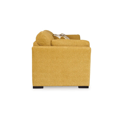 Viena Sofa, 2 Accent Throw Pillows, Soft Yellow Faux Velvet 92 Inch