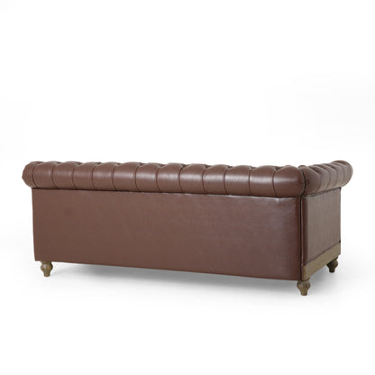 Vintage 6-Seater PU Leather Sectional Sofa with Tufted Back, Nailhead Trim and Wood Legs for Living Room
