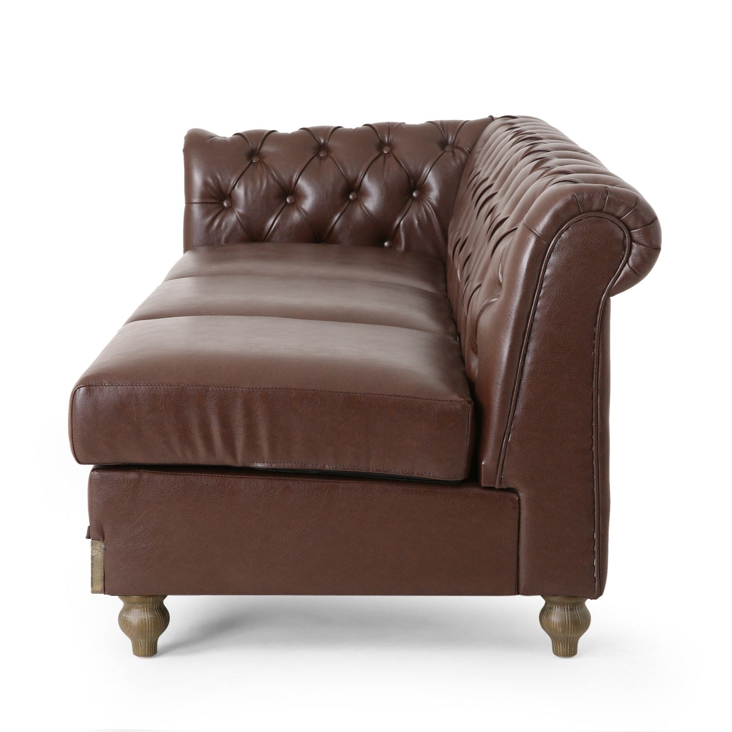 Vintage 6-Seater PU Leather Sectional Sofa with Tufted Back, Nailhead Trim and Wood Legs for Living Room