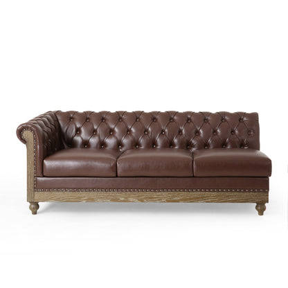 Vintage 6-Seater PU Leather Sectional Sofa with Tufted Back, Nailhead Trim and Wood Legs for Living Room