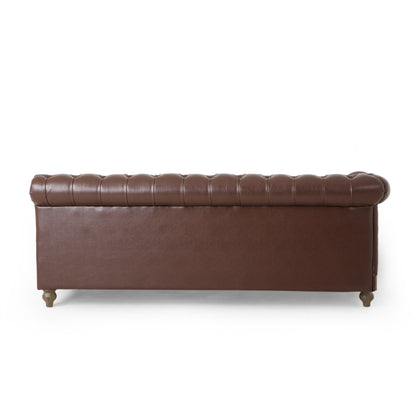 Vintage 6-Seater PU Leather Sectional Sofa with Tufted Back, Nailhead Trim and Wood Legs for Living Room