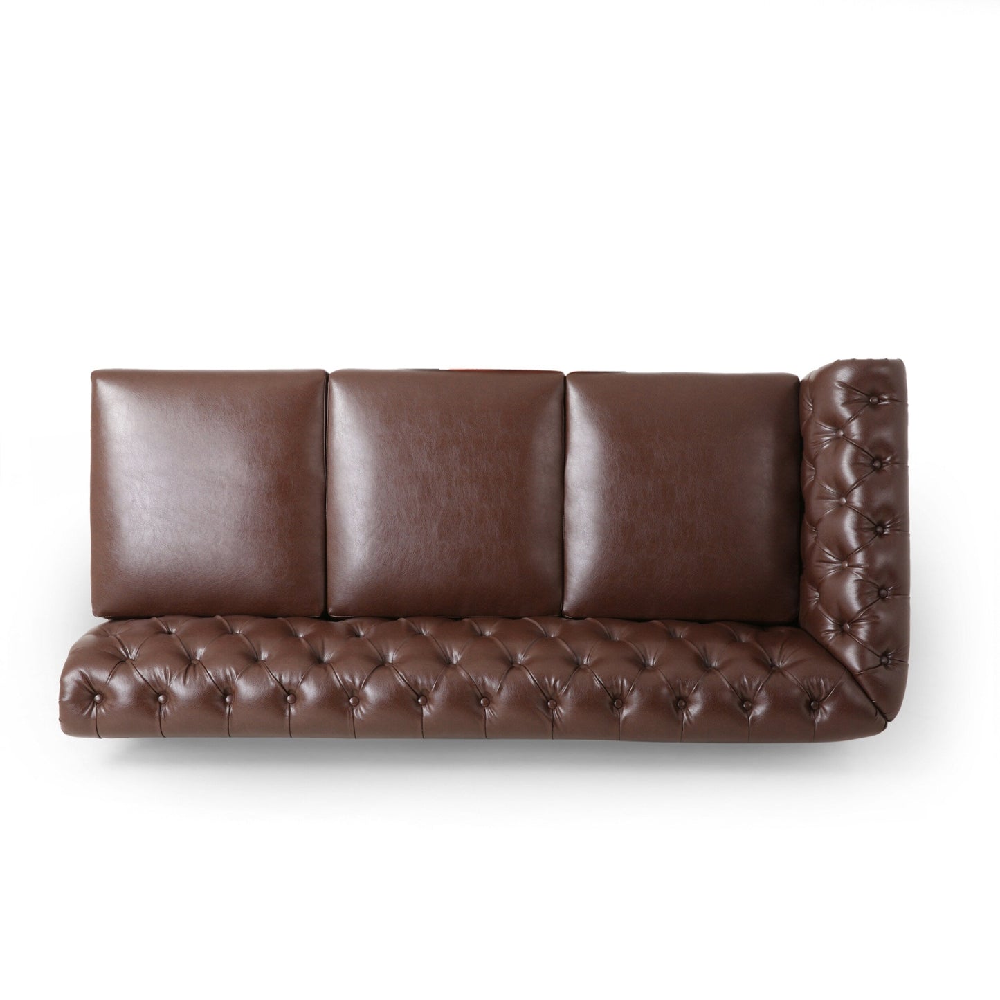 Vintage 6-Seater PU Leather Sectional Sofa with Tufted Back, Nailhead Trim and Wood Legs for Living Room
