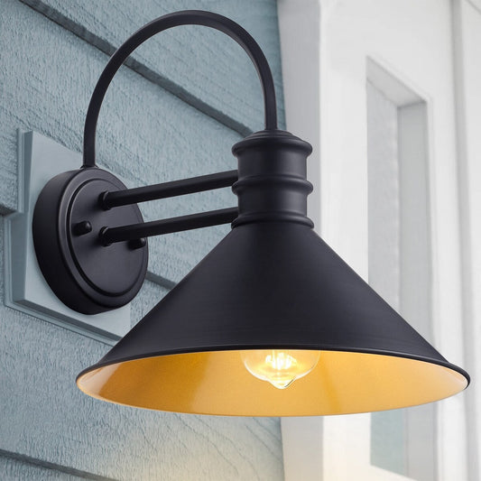 Vintage Farmhouse 1-flammige mattschwarze Schwanenhals-Wandleuchte mit kegelförmigem Metallschirm