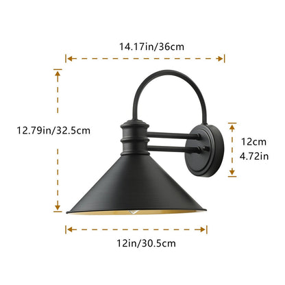 Vintage Farmhouse 1-flammige mattschwarze Schwanenhals-Wandleuchte mit kegelförmigem Metallschirm