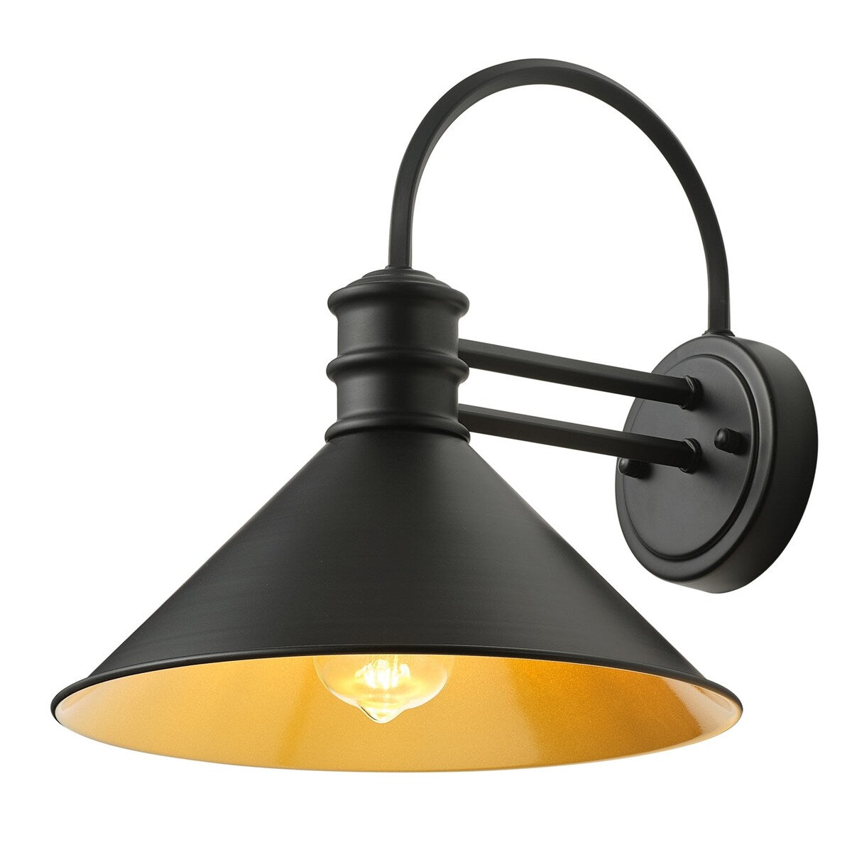 Vintage Farmhouse 1-flammige mattschwarze Schwanenhals-Wandleuchte mit kegelförmigem Metallschirm
