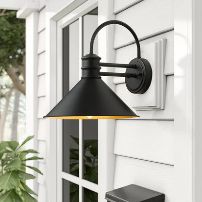 Vintage Farmhouse 1-flammige mattschwarze Schwanenhals-Wandleuchte mit kegelförmigem Metallschirm