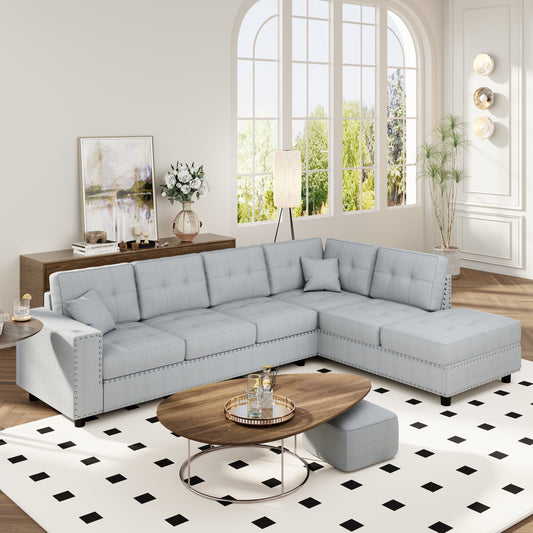 Vintage L-Shaped Modular Sectional Sofa with Removable Cushions and 2 Pillows for Living Room Office