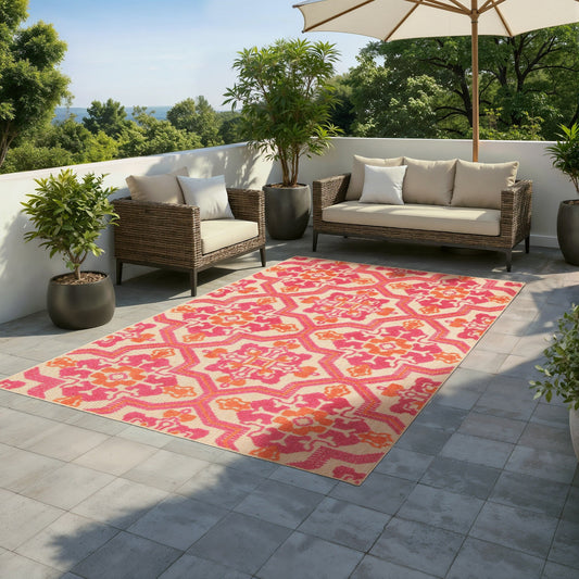 Vista Home Capri, gemischter Flor, rosa/orangefarbener Blumenteppich für drinnen und draußen.