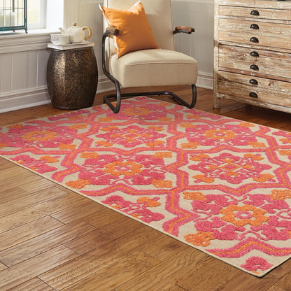 Vista Home Capri, gemischter Flor, rosa/orangefarbener Blumenteppich für drinnen und draußen.