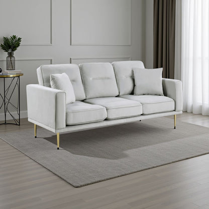 Voxo Sofa, Gray Velvet Padded Seat, Two Accent Pillows, 82 Inch