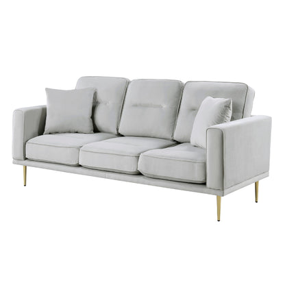 Voxo Sofa, Gray Velvet Padded Seat, Two Accent Pillows, 82 Inch