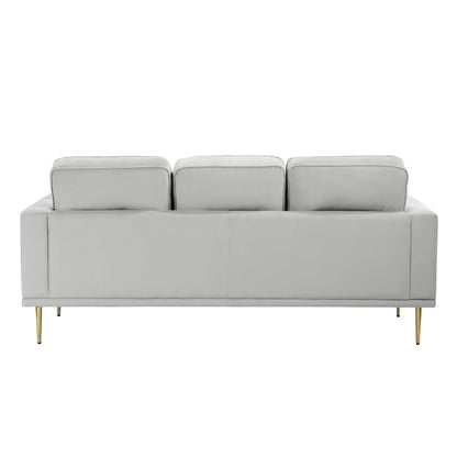 Voxo Sofa, Gray Velvet Padded Seat, Two Accent Pillows, 82 Inch