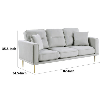 Voxo Sofa, Gray Velvet Padded Seat, Two Accent Pillows, 82 Inch
