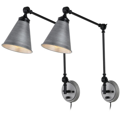 WINGBO Industrielle Wandleuchte mit Schwenkarm und Metallschirm, 2er-Pack...