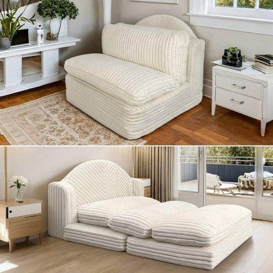 WOWMAX Chaise Lounge Chair Indoor, 78 Inch Oversized Sleeper Chair, Comfy Couch- Upholstered Sofa for Living Room, Beige