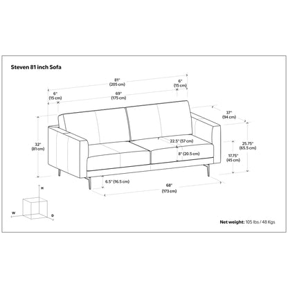 WYNDENHALL Danbury Modern Mid-Century 81 Wide Sofa in Genuine Leather
