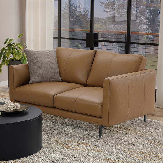 WYNDENHALL Danbury 60 inch Wide Genuine Leather Loveseat Sofa
