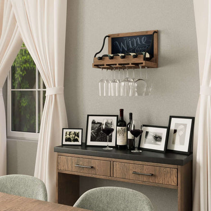 Wallniture Colmar Weinregal aus Holz zur Wandmontage, Weinglashalter, Organizer für 4 Weinflaschen, rustikales Dekor für die Hausbar