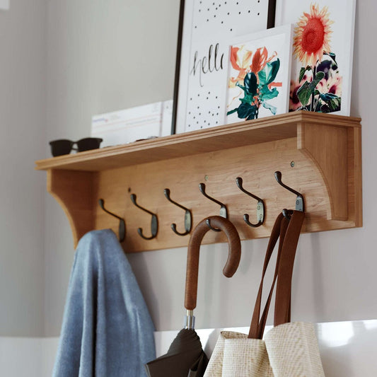 Wallniture Mante Schlüsselhalter für die Wand, dekorativer Briefhalter mit Ablage, große Kleiderhaken, Wandschlüsselhalter aus Holz