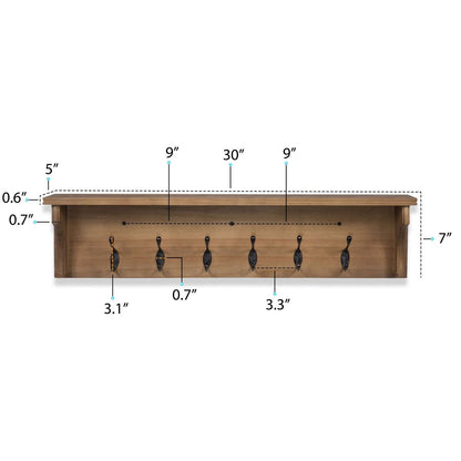Wallniture Mante Schlüsselhalter für die Wand, dekorativer Briefhalter mit Ablage, große Kleiderhaken, Wandschlüsselhalter aus Holz