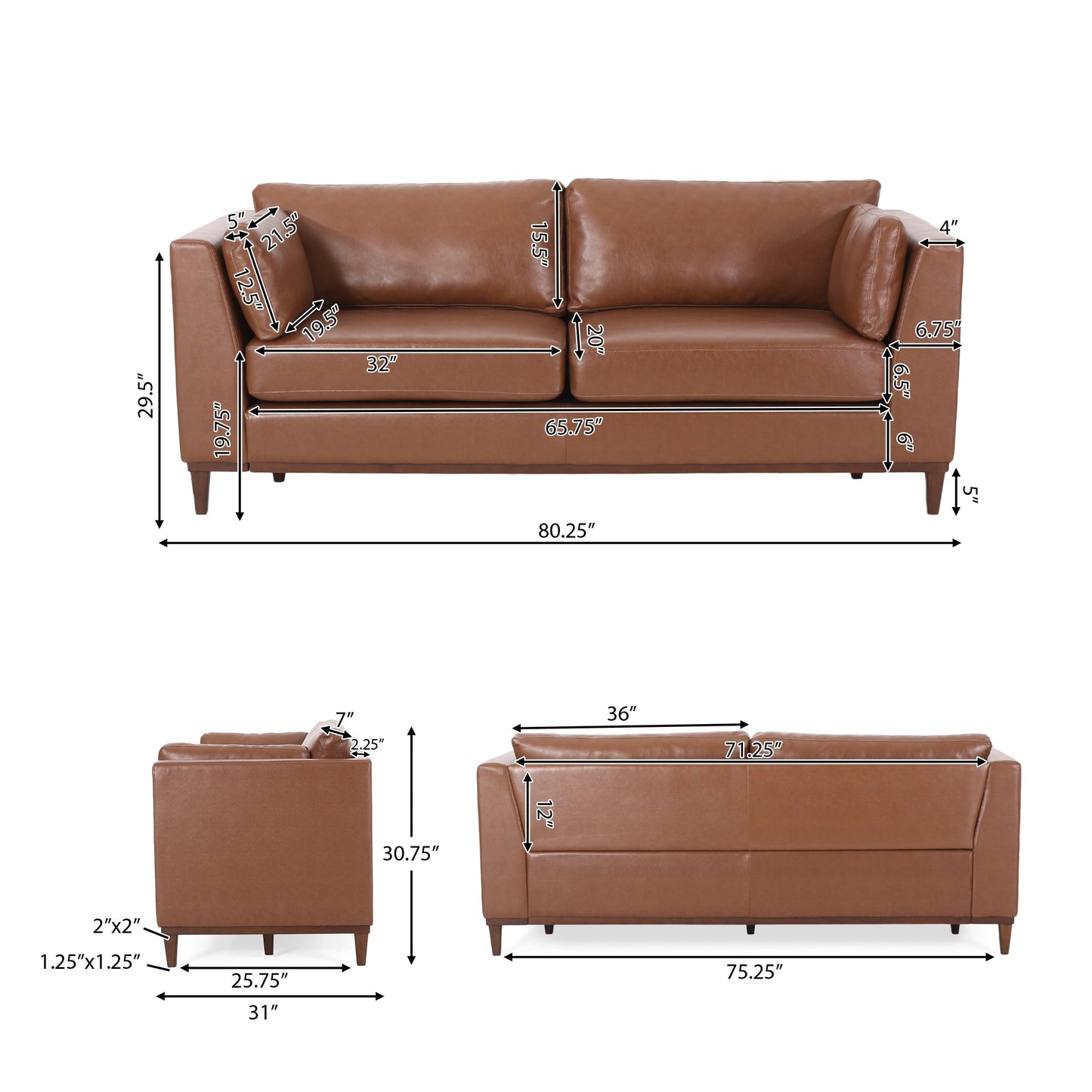 Warbler Faux Leather 3 Seater Sofa by Christopher Knight Home