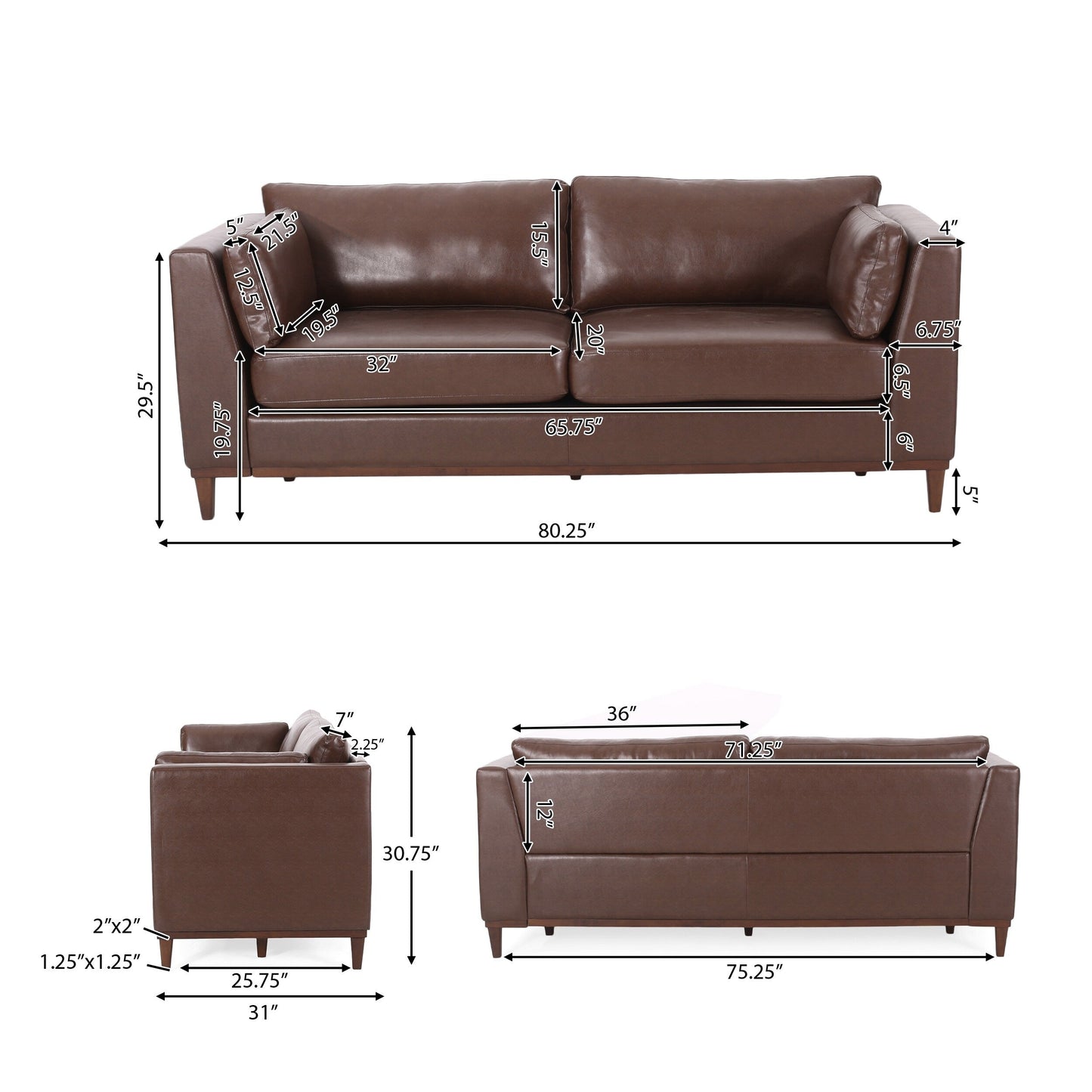 Warbler Faux Leather 3 Seater Sofa by Christopher Knight Home