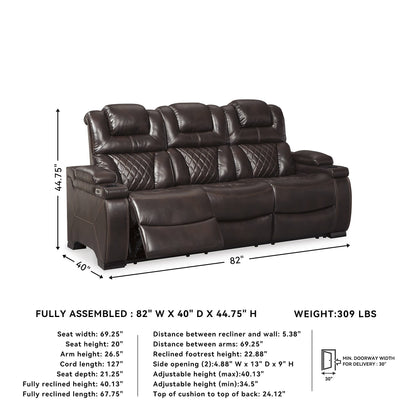Warnerton Chocolate Brown Faux Leather Power Reclining Sofa - 84 W x 38 D x 44 H