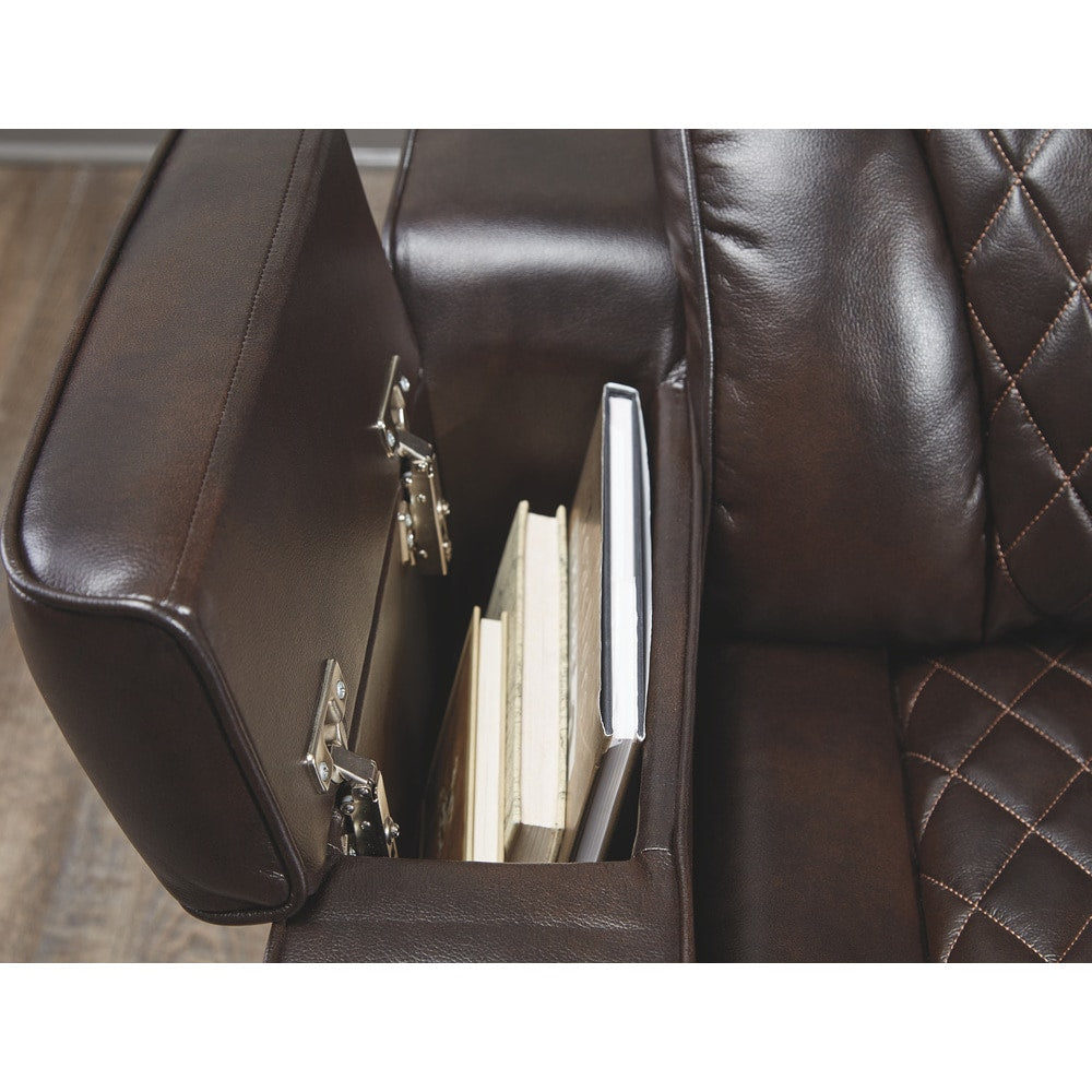 Warnerton Chocolate Brown Faux Leather Power Reclining Sofa - 84 W x 38 D x 44 H