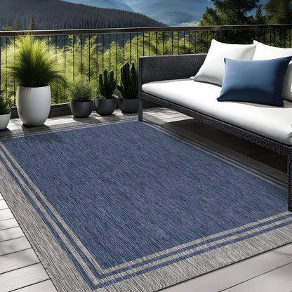 Waschbarer Teppich mit Bordüre für drinnen und draußen, für Terrasse, Deck, Veranda