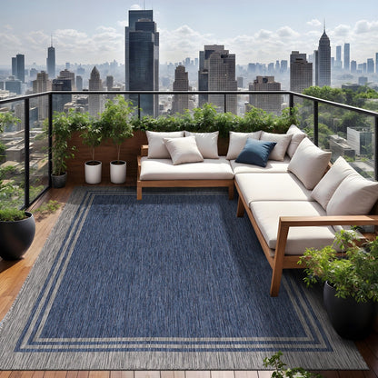Waschbarer Teppich mit Bordüre für drinnen und draußen, für Terrasse, Deck, Veranda