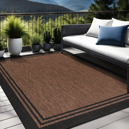 Waschbarer Teppich mit Bordüre für drinnen und draußen, für Terrasse, Deck, Veranda