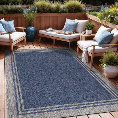 Waschbarer Teppich mit Bordüre für drinnen und draußen, für Terrasse, Deck, Veranda
