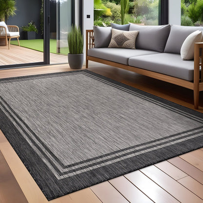Waschbarer Teppich mit Bordüre für drinnen und draußen, für Terrasse, Deck, Veranda