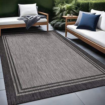 Waschbarer Teppich mit Bordüre für drinnen und draußen, für Terrasse, Deck, Veranda