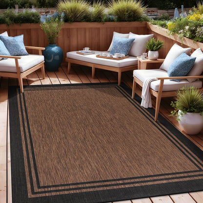 Waschbarer Teppich mit Bordüre für drinnen und draußen, für Terrasse, Deck, Veranda