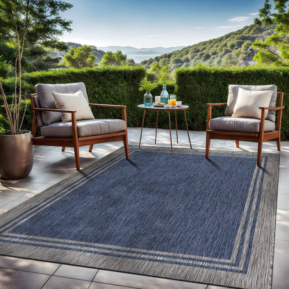 Waschbarer Teppich mit Bordüre für drinnen und draußen, für Terrasse, Deck, Veranda
