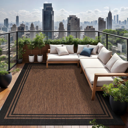 Waschbarer Teppich mit Bordüre für drinnen und draußen, für Terrasse, Deck, Veranda