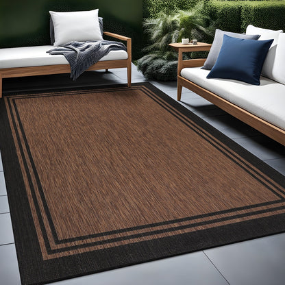 Waschbarer Teppich mit Bordüre für drinnen und draußen, für Terrasse, Deck, Veranda