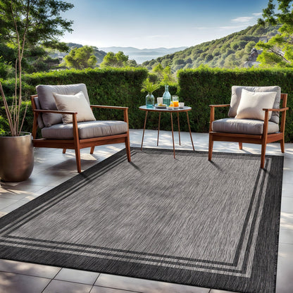 Waschbarer Teppich mit Bordüre für drinnen und draußen, für Terrasse, Deck, Veranda