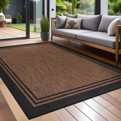 Waschbarer Teppich mit Bordüre für drinnen und draußen, für Terrasse, Deck, Veranda