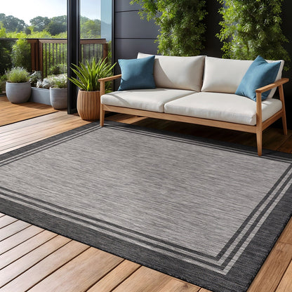 Waschbarer Teppich mit Bordüre für drinnen und draußen, für Terrasse, Deck, Veranda