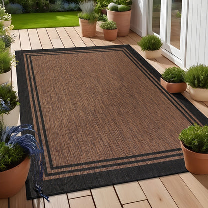 Waschbarer Teppich mit Bordüre für drinnen und draußen, für Terrasse, Deck, Veranda